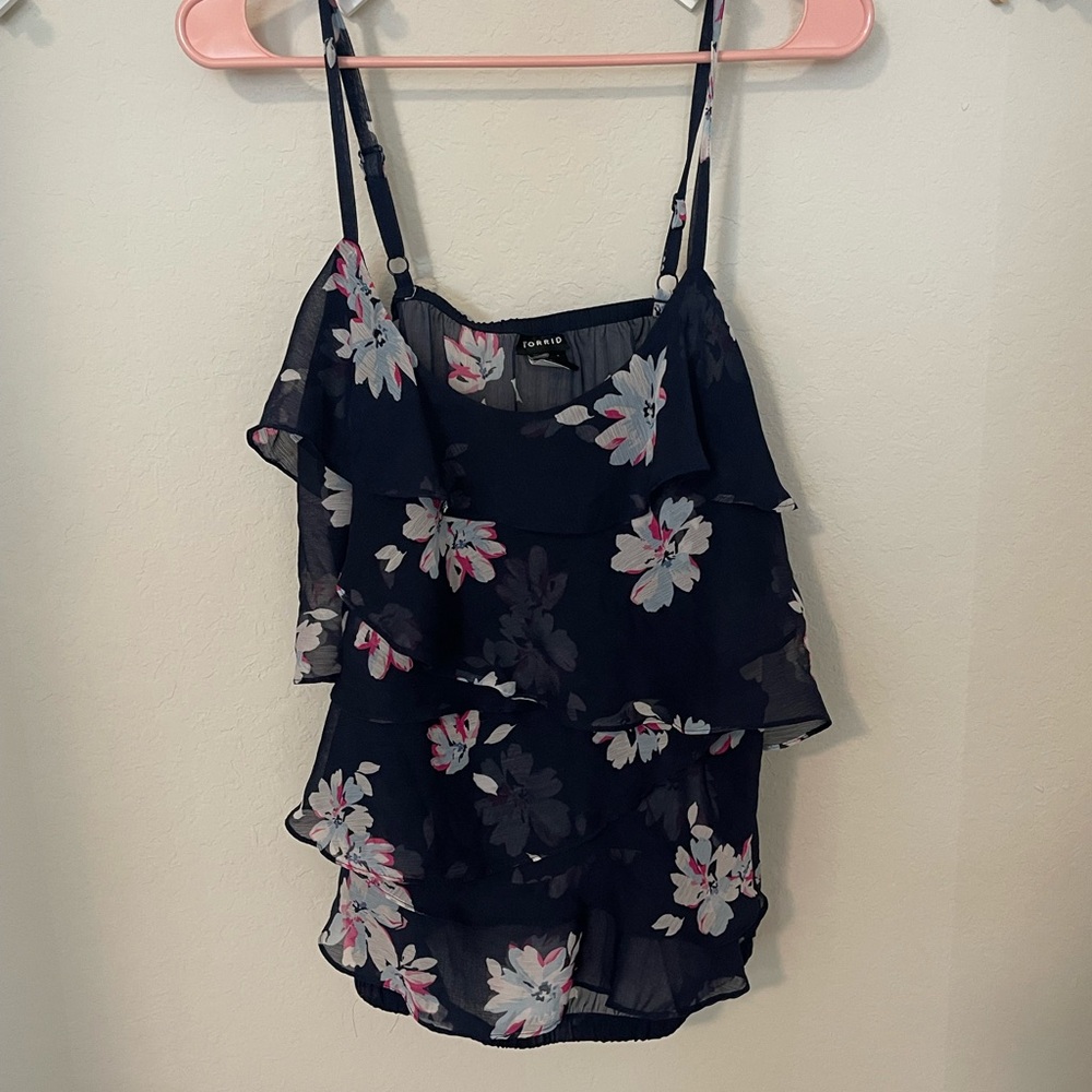 Torrid Navy Floral Camisole with Ruffles